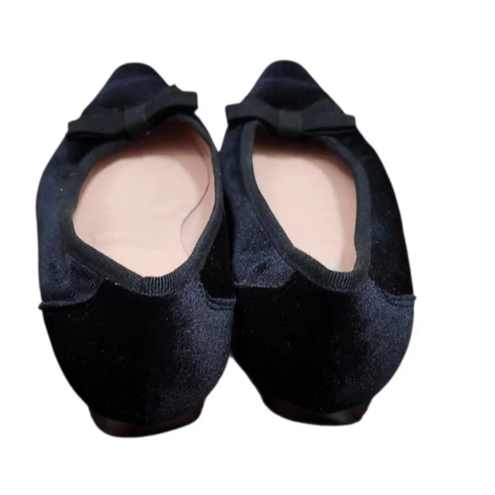Fabio Rusconi Black Velvet Bow Ballet Flats Pointed Toe Low Heel Italy EU 38